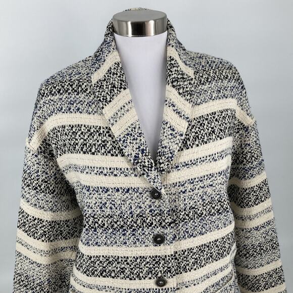 Suzie Winkle Paris Womens Cream Blue Black Striped Jacket Blazer Size 38 - Picture 4 of 16